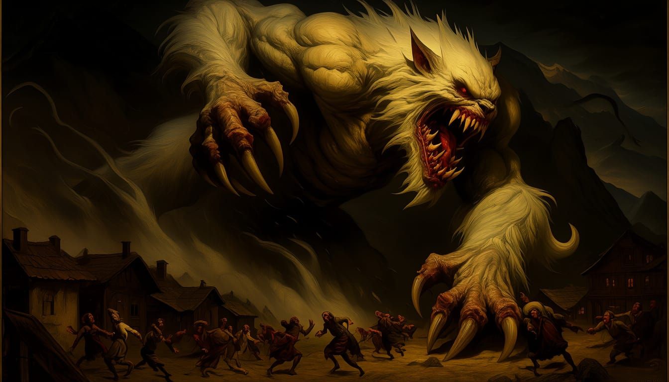 Grotesque Fur Creature Attacks Mountain Village