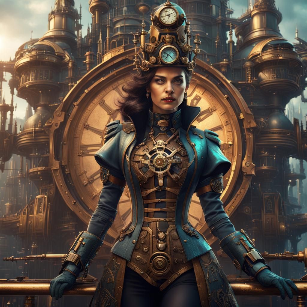 Steampunk Brunette Queen in Detailed Matte Painting