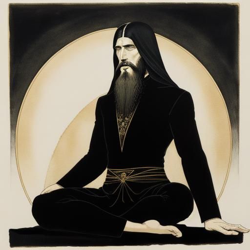 Rasputin in Yoga Pose: Watercolor and Ink