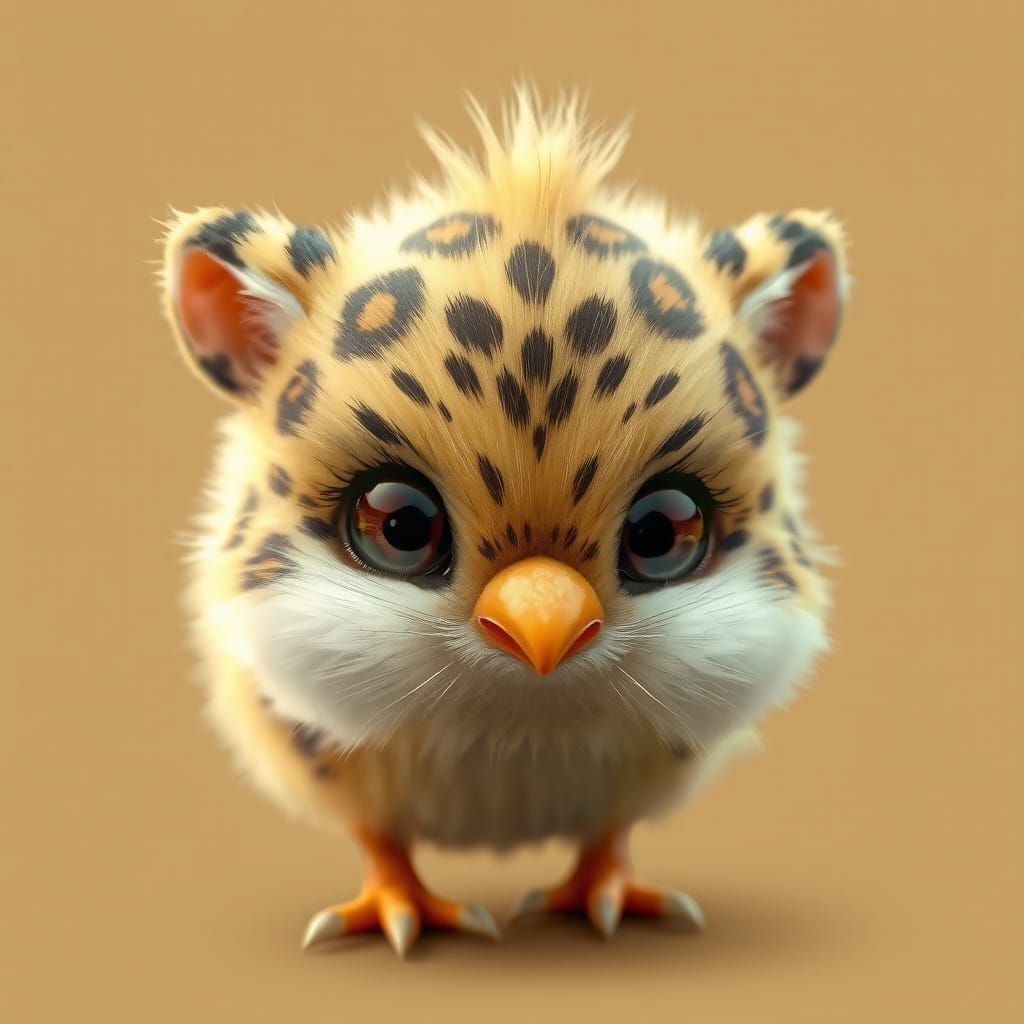 Whimsical Leopard-Chicken Creature with Piercing Eyes