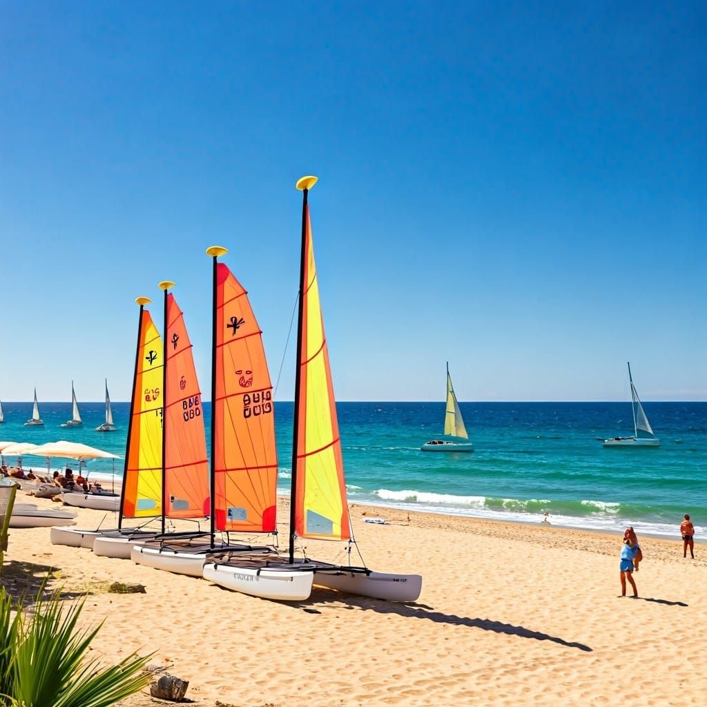 Vibrant Hobiecats Sail Across Turquoise Waves