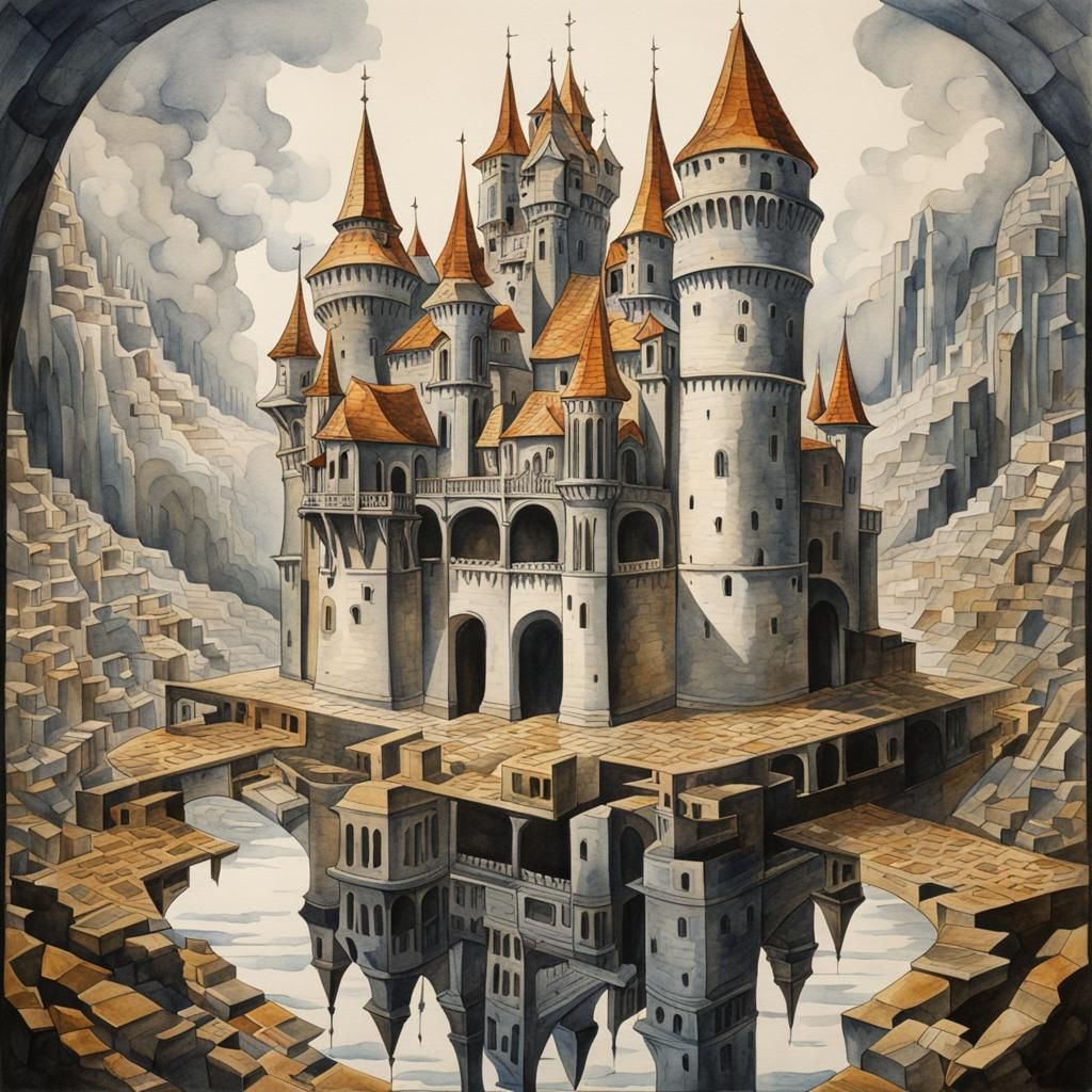 Impossible Castle: Optical Illusion in Watercolor