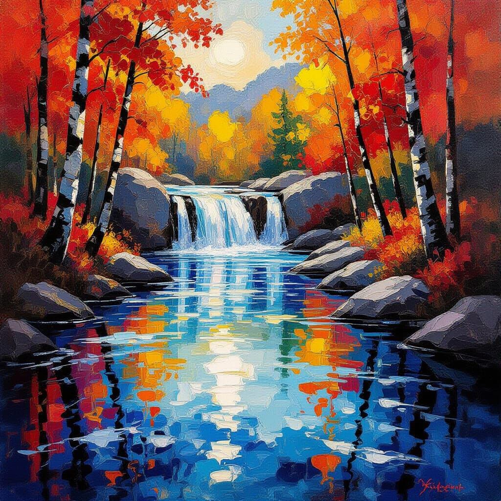 Autumn Forest Reflections on Flowing River