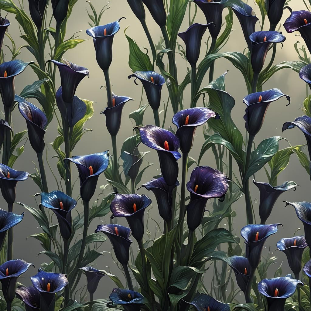 Iridescent Black Calla Lily in Detailed Matte Painting