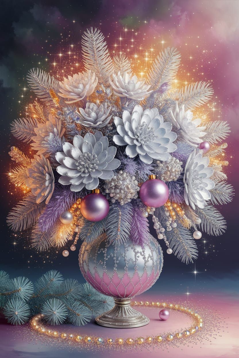 New Year's Watercolor Bouquet with Festive Baubles