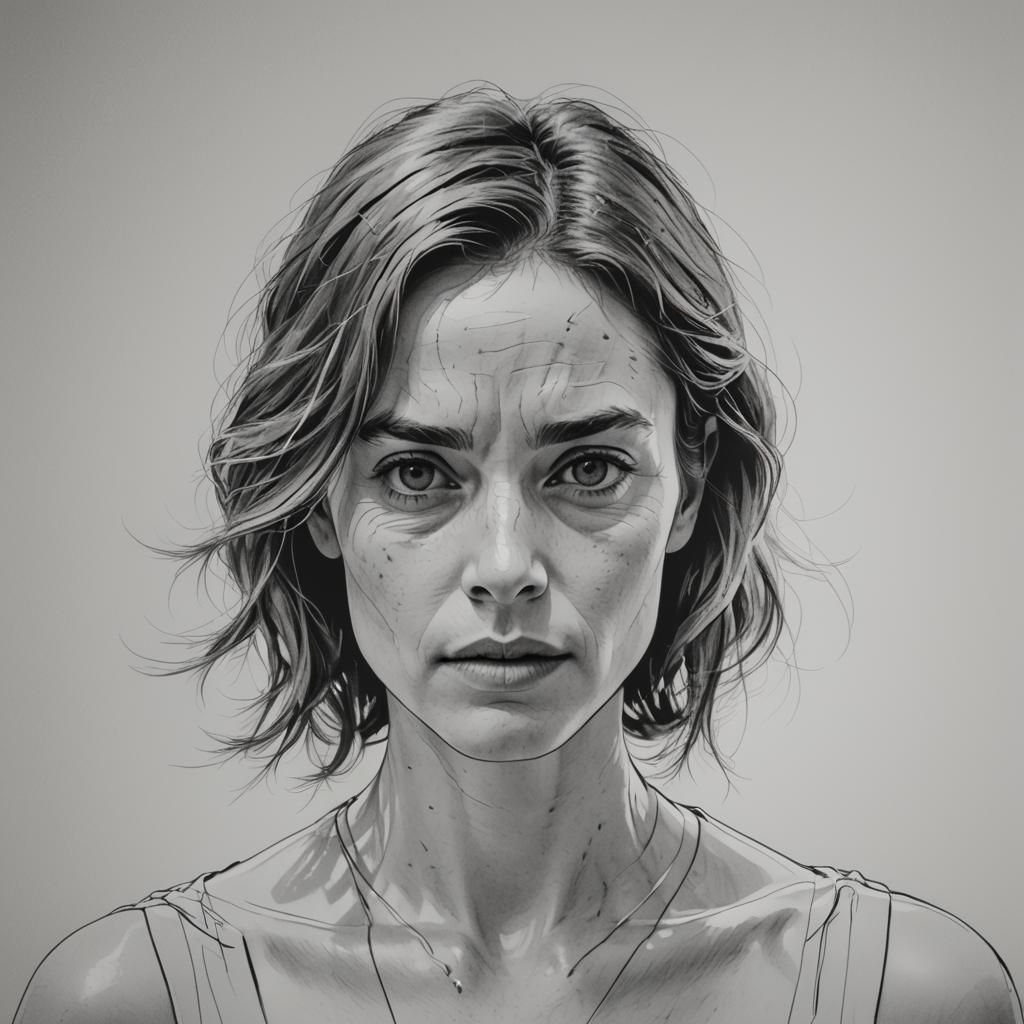 Monochrome Line Art Portrait of a Woman