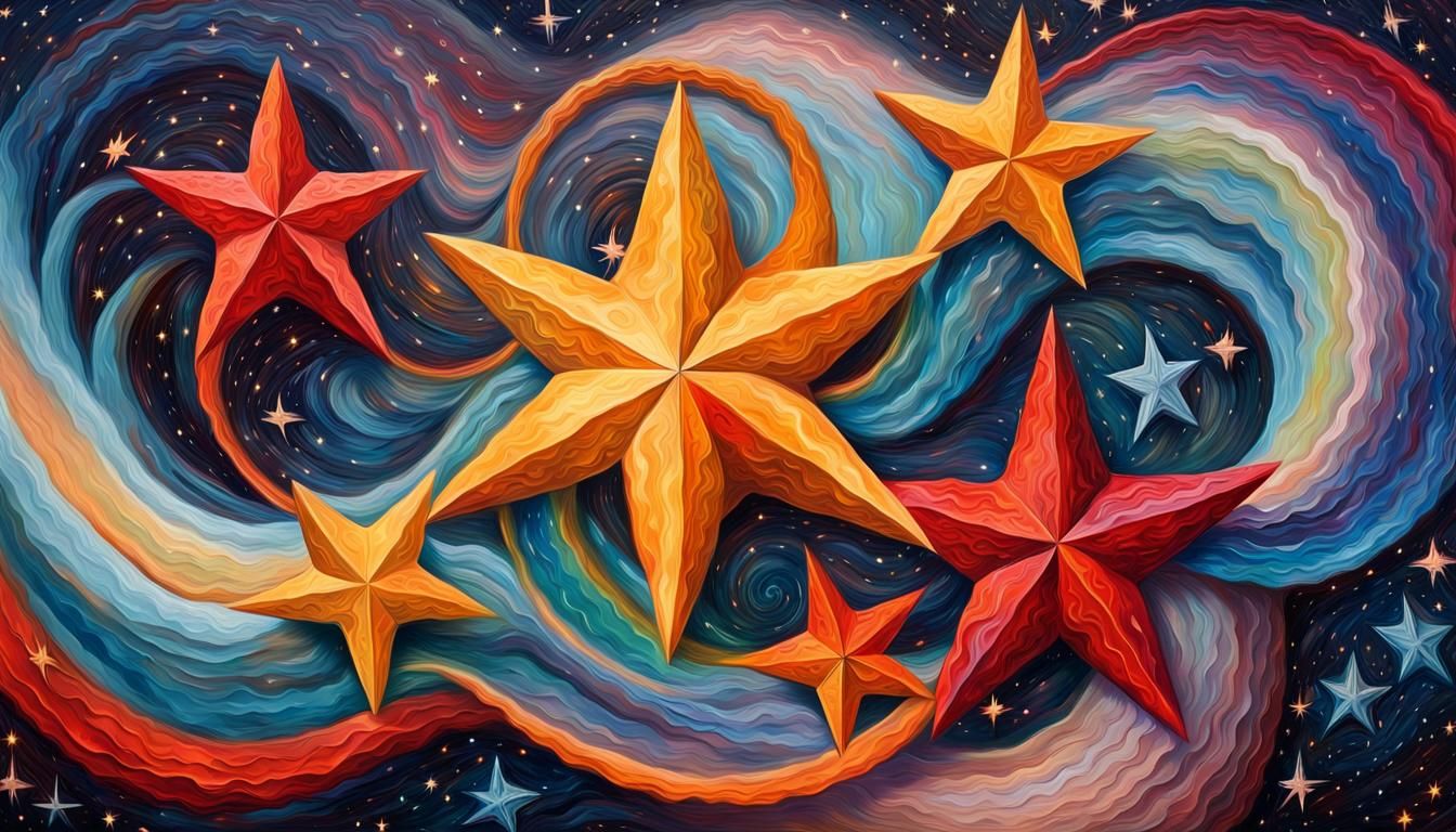 Vivid Impasto Stars Reach Across a Helical Coil