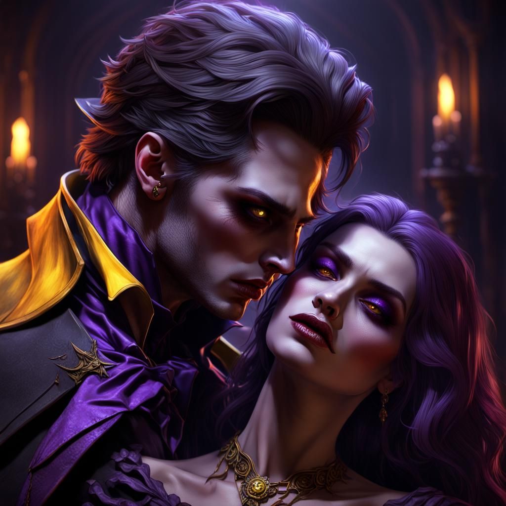 Vampire's Seductive Bite: Dark Fantasy Art