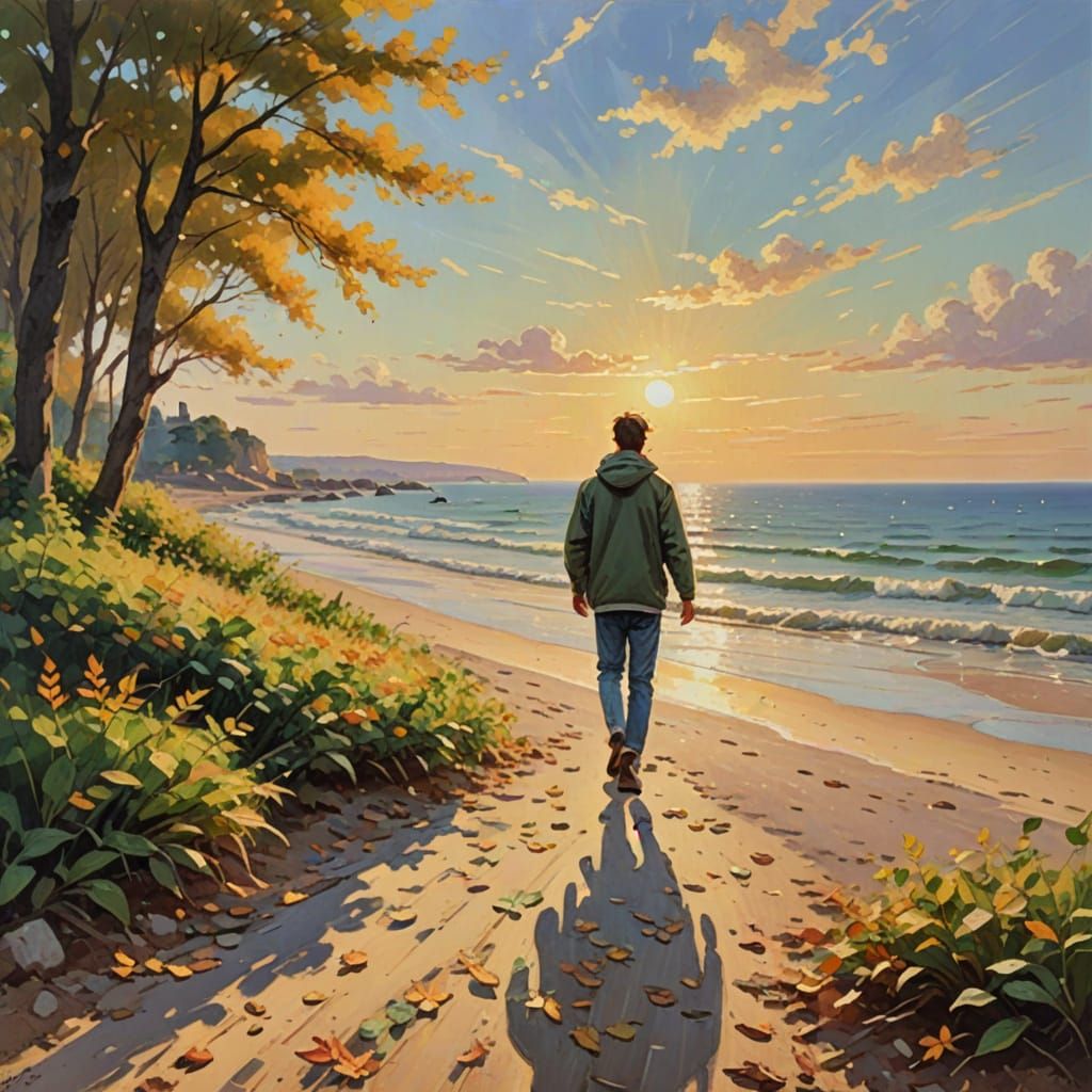 Impressionist Seaside Stroll in Golden Light