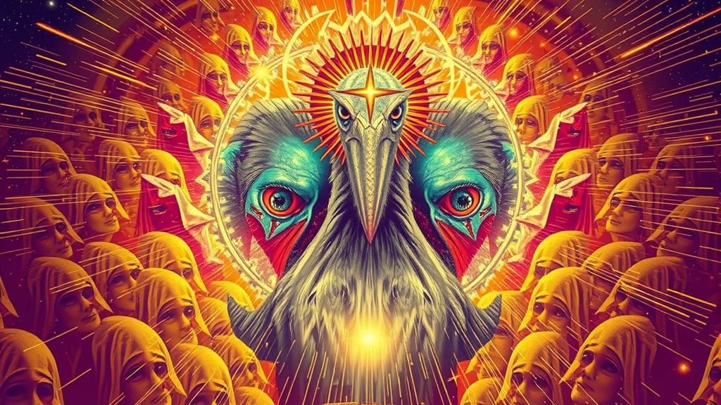 Cultists Dancing Under Cosmic Storm, Cursed Image Style