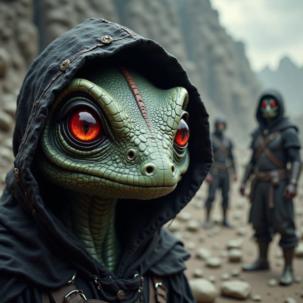 Crying Lizard Alien in Cinematic Movie Still Style