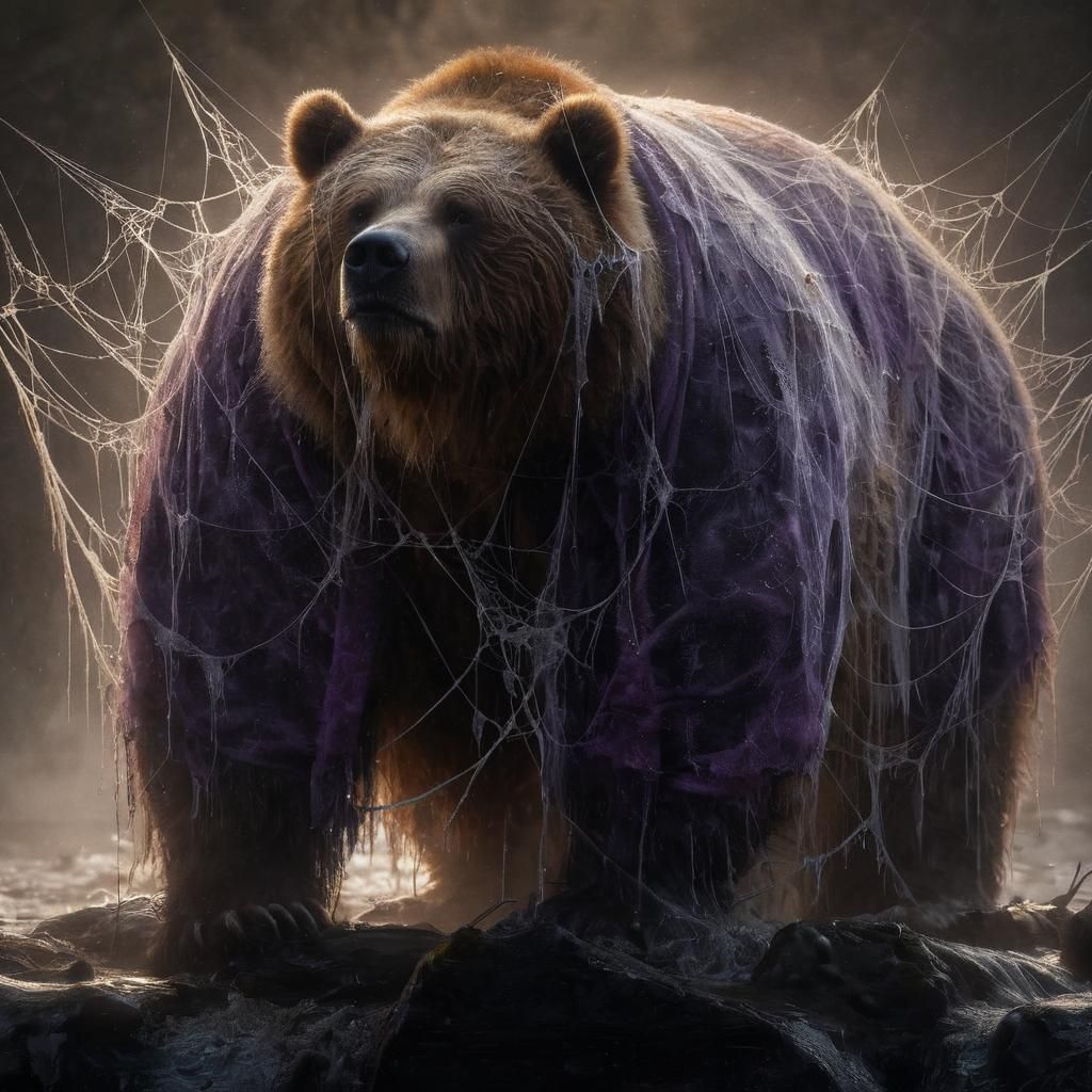 Eerie Kodiak Bear Portrait in Swampy Darkness