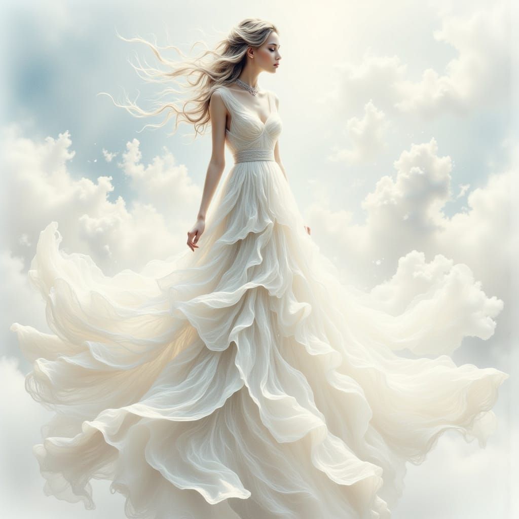 Ethereal Fashion Model in Surreal Watercolor Style