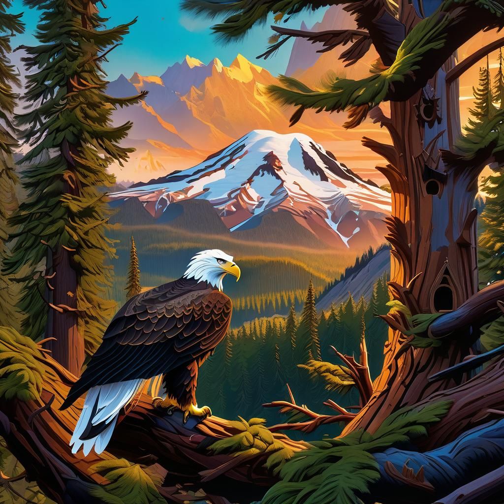 Eagle Nest Near Rainier: Detailed Gouache Painting