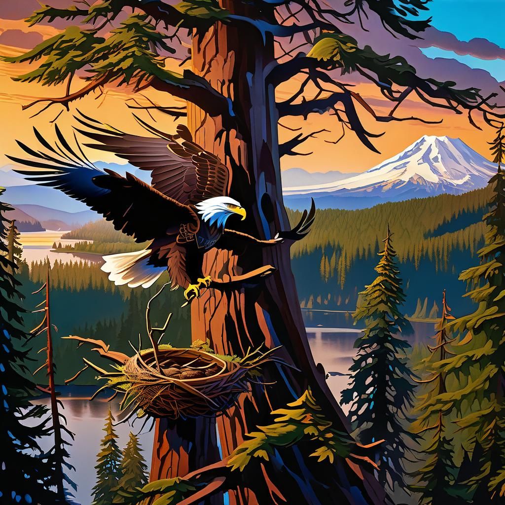 Eagle Nest Near Rainier: Impressionist Gouache Painting