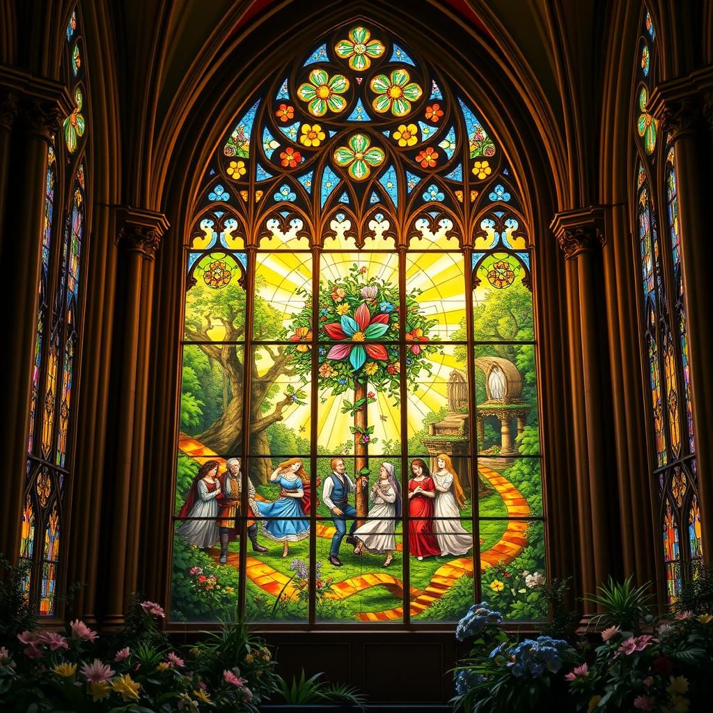 May Day Celebration in Stained Glass Style
