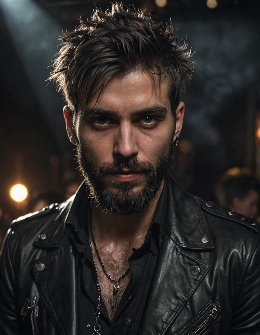 Goth Punk Man in Dance Club: Photo Portrait