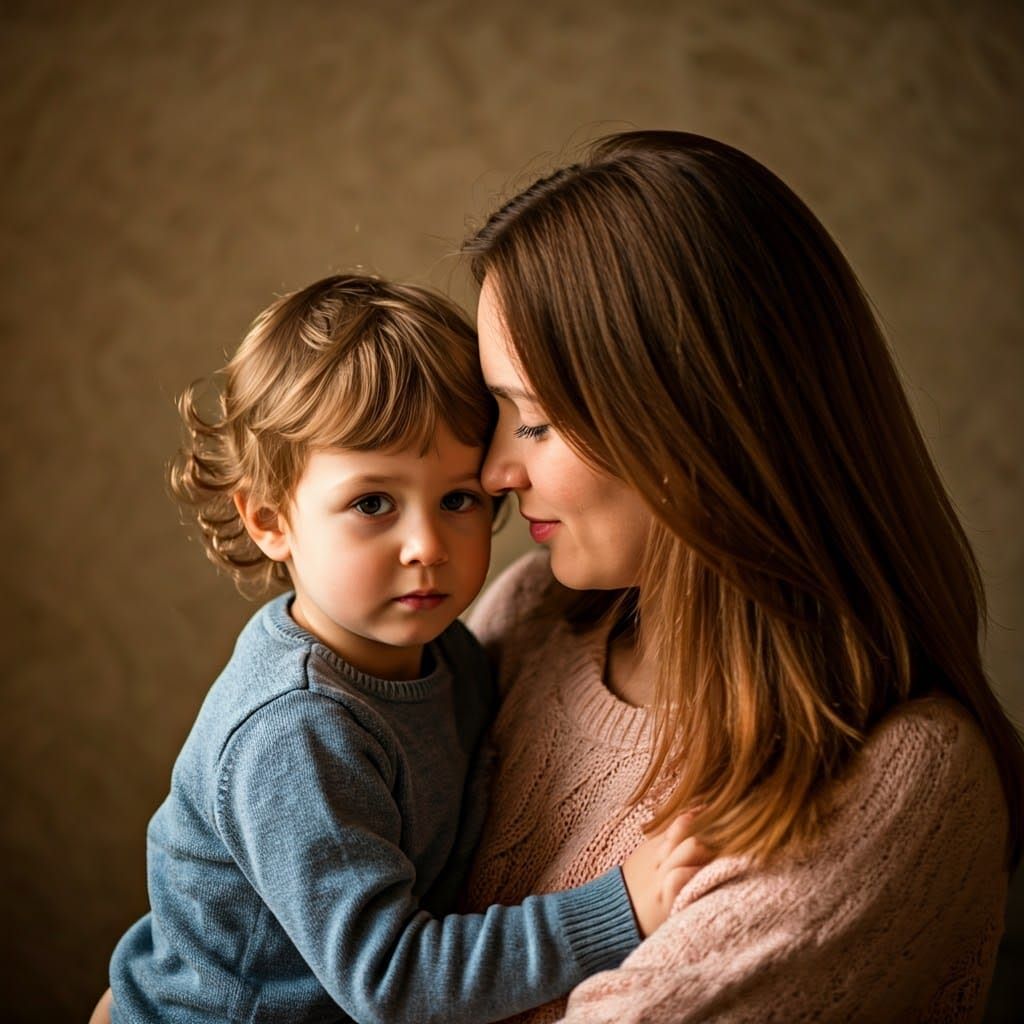 Mother and Child Share Intimate Moment in Cozy Setting