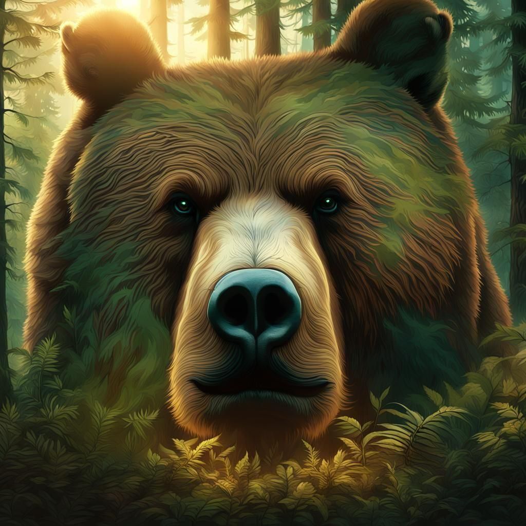 Brown Bear and Cubs: Detailed Matte Painting