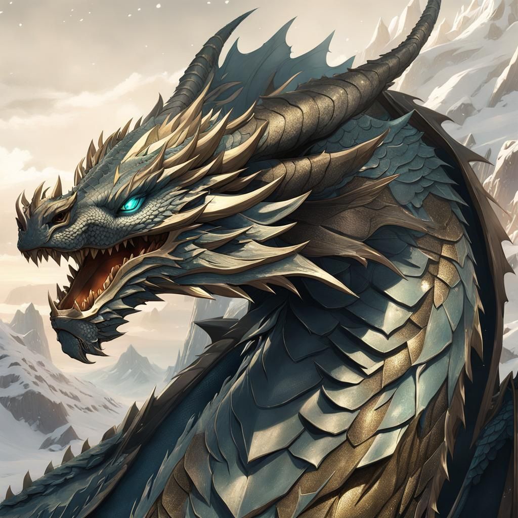 Icy Dragon in Detailed Anime Art Style