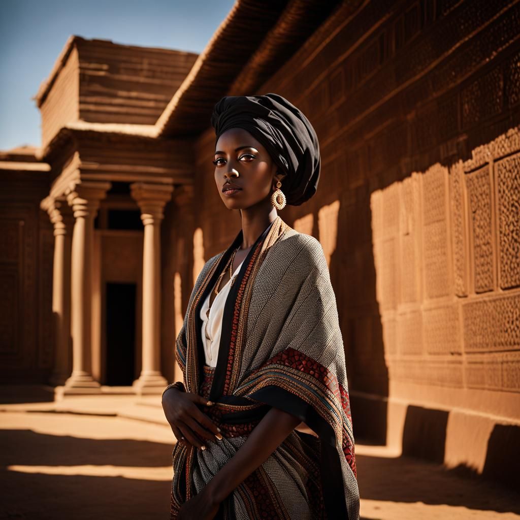 A Caravaggio-esque use of chiaroscuro contrast presenting an African subject in Habesha fabrics in 1930's Ethiopia