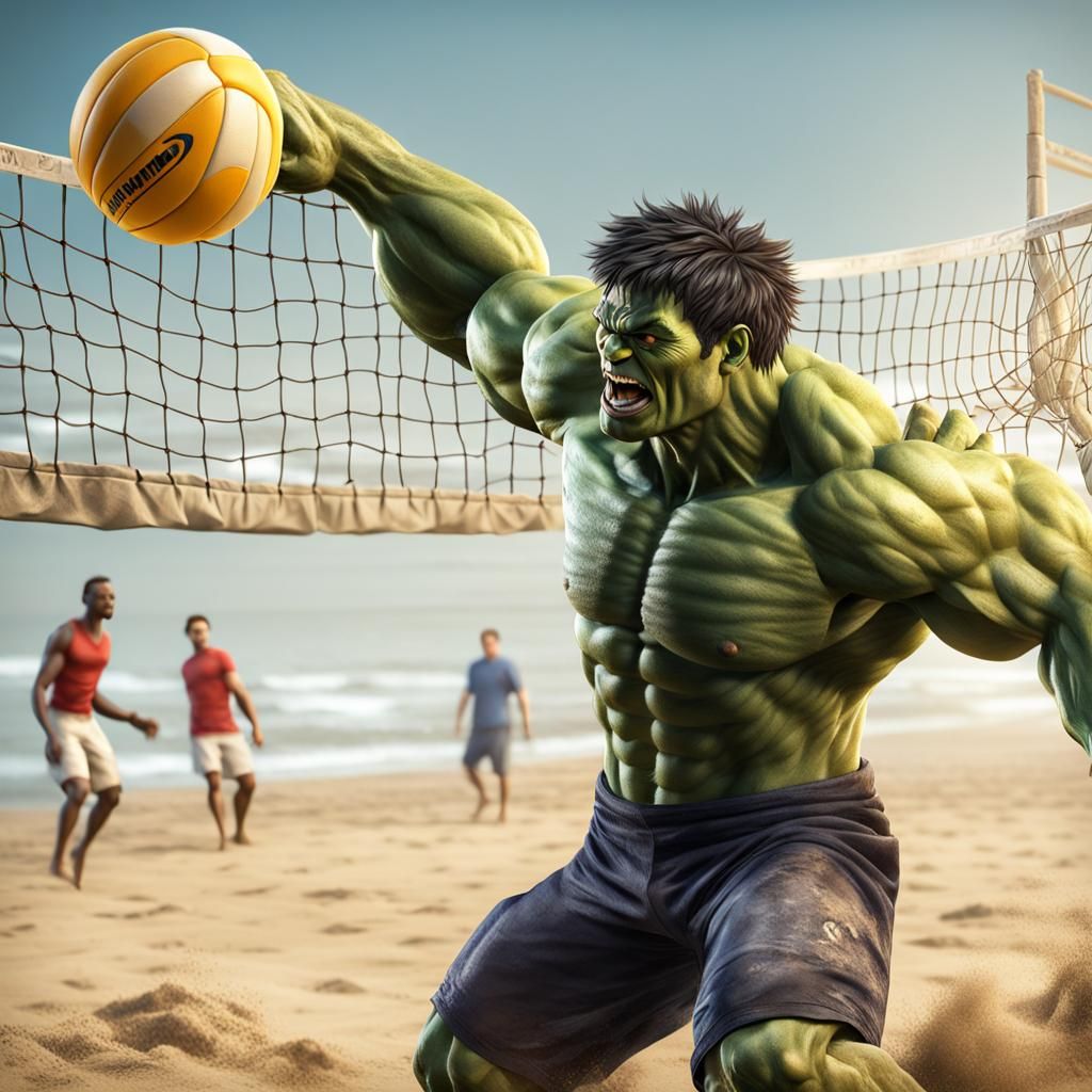 Hulk Spiking Volleyball on Sunny Beach
