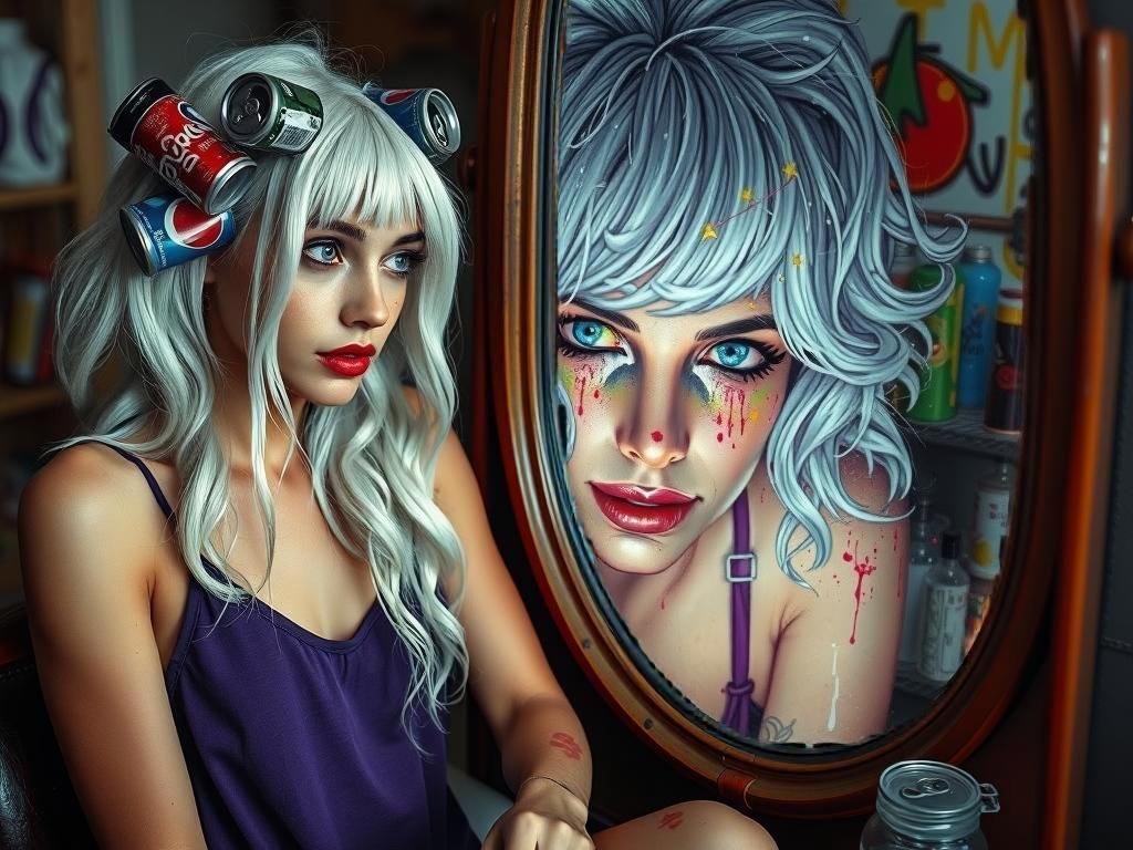 Snow-Haired Beauty in Boudoir: Graffiti Art Style