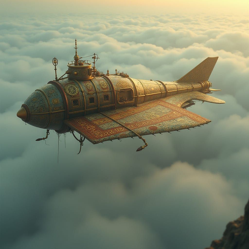 Steampunk Flying Carpet Soars Through Industrial-Era Sky