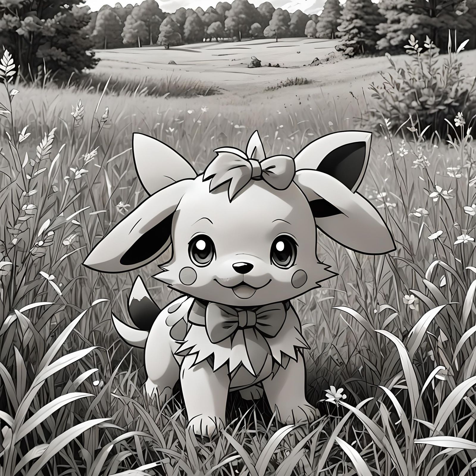 Christmas Puppy Pokemon in Meadow Coloring Sheet