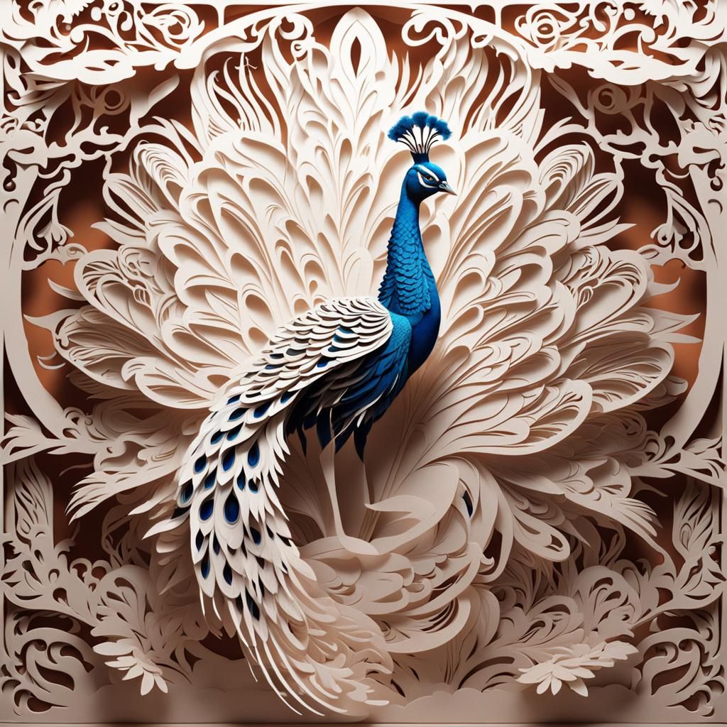 Detailed Kirigami Peacock Digital Matte Painting