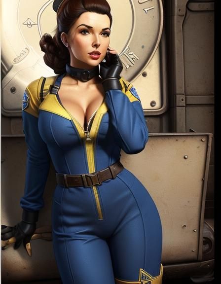 Woman wearing a Vault-Tec jumpsuit
