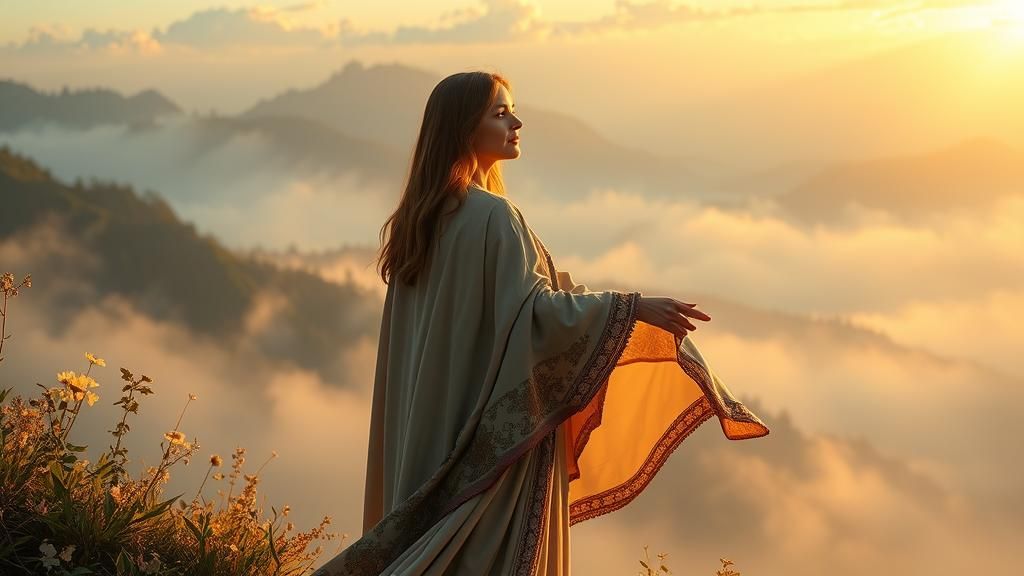 Mary Magdalene in Ethereal Dawn Landscape