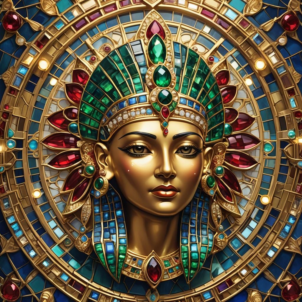 Egyptian Goddess Brooch with Precious Stones