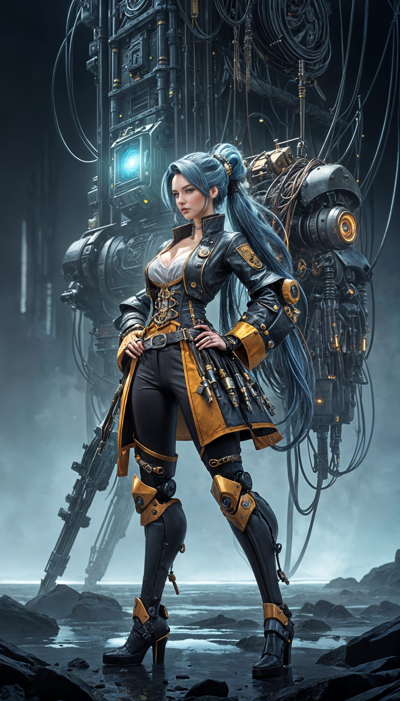 Fembot Pirate in Hyperrealistic Cyberpunk Style