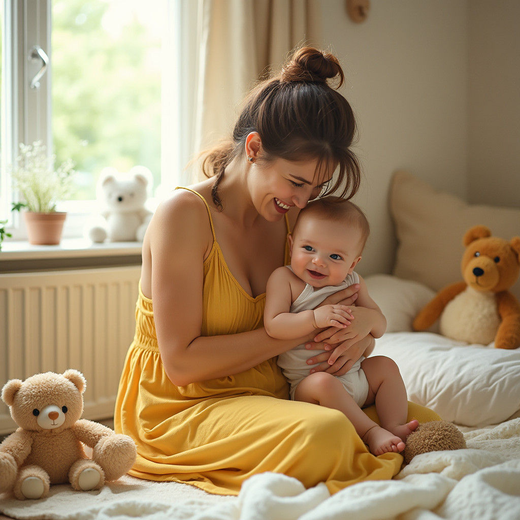 Joyful Mother and Baby in Whimsical Nursery