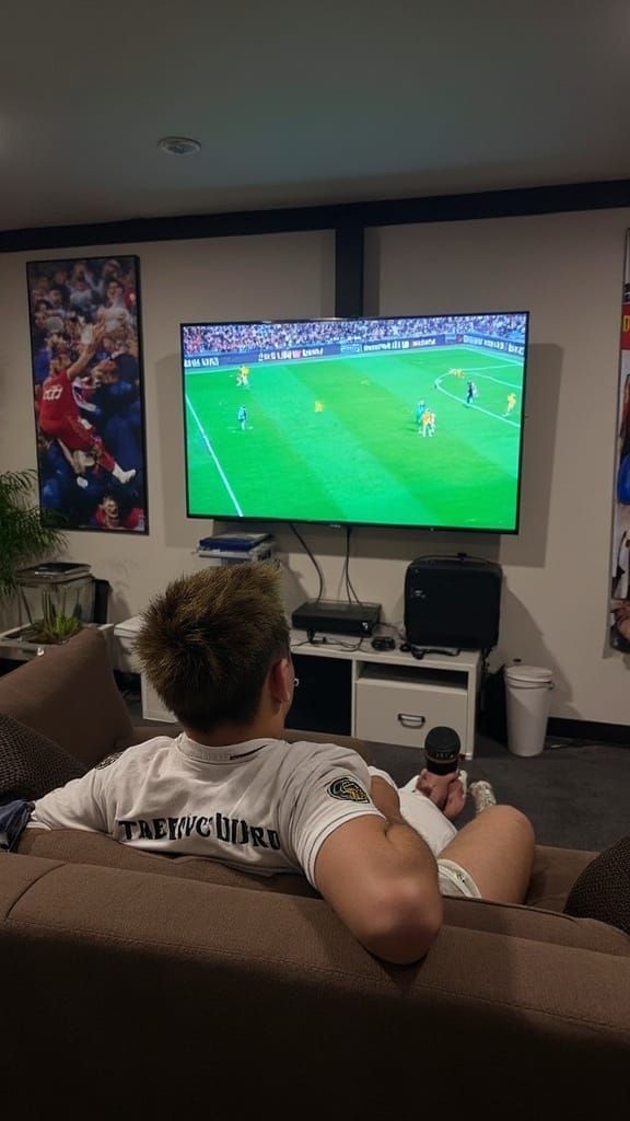 Intense Football Fan Watching Champions League Final