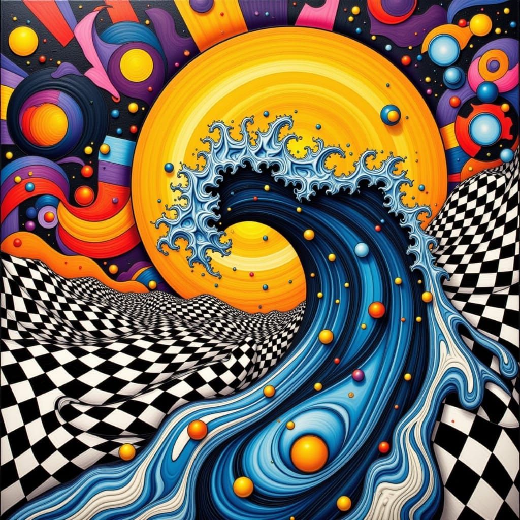 Vivid Abstract Waves in 3D Collage Art