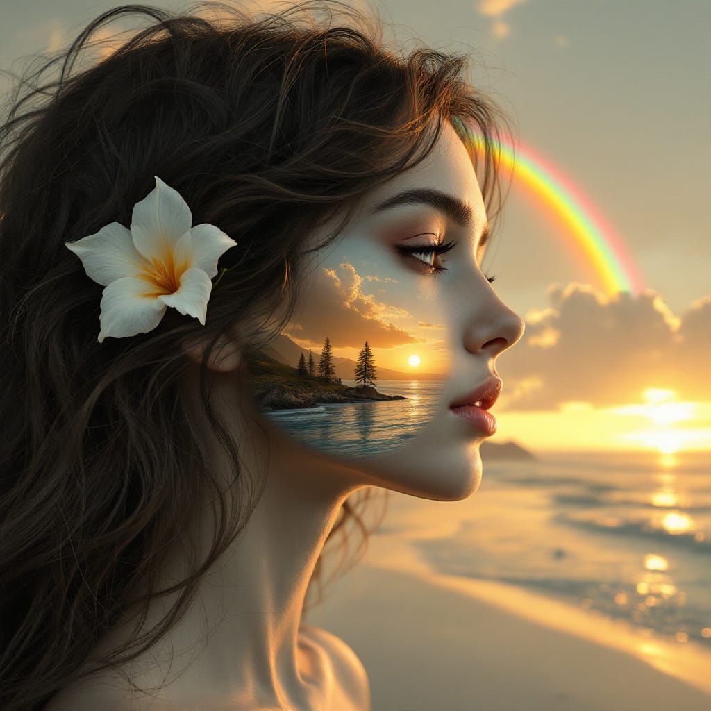 Dreamlike Portrait: Landscape Hair in Surreal Style