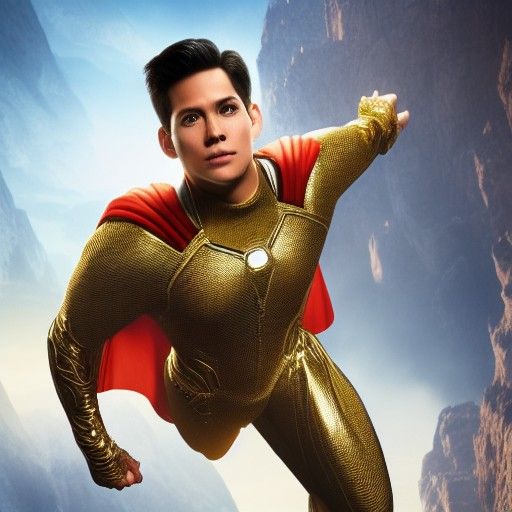 Golden Armored Superman Portrait in Hyperdetailed Style