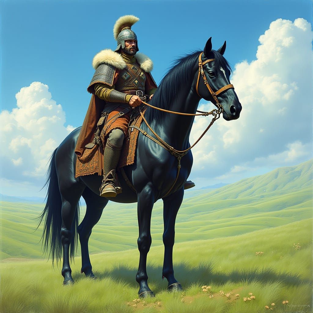 Mongol Warrior Rides Across the Endless Steppes in a Cyberpu...
