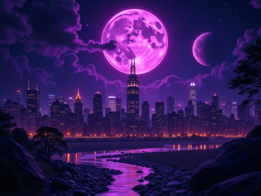 New York City Nightscape in Amethyst Geode Colors