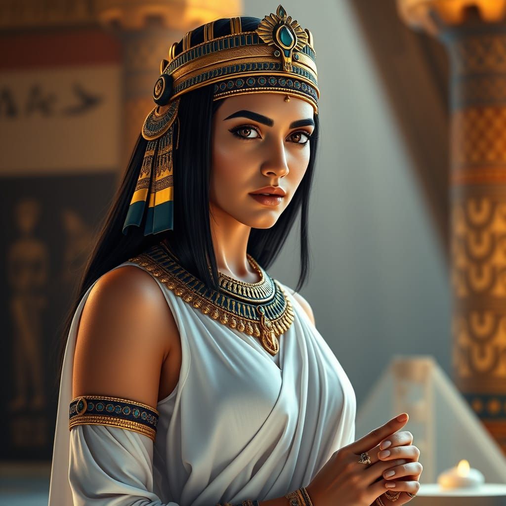 Ancient Egyptian Queen in Traditional Kalasiris Dress with G...