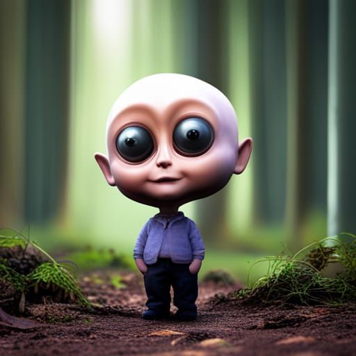 Cute Spooky Alien Ghost Bobblehead in Forest