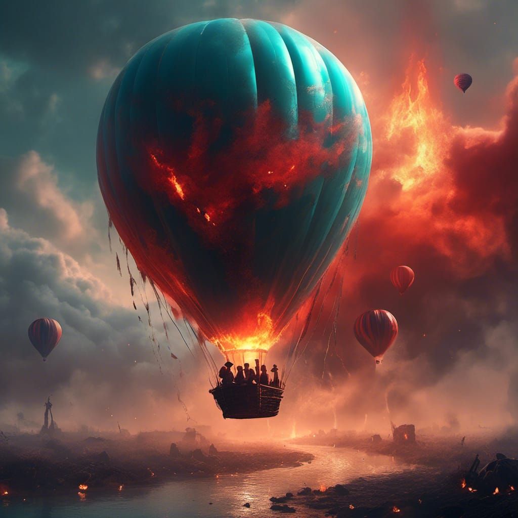 Earth Soars in Hot Air Balloon: Fantasy Art