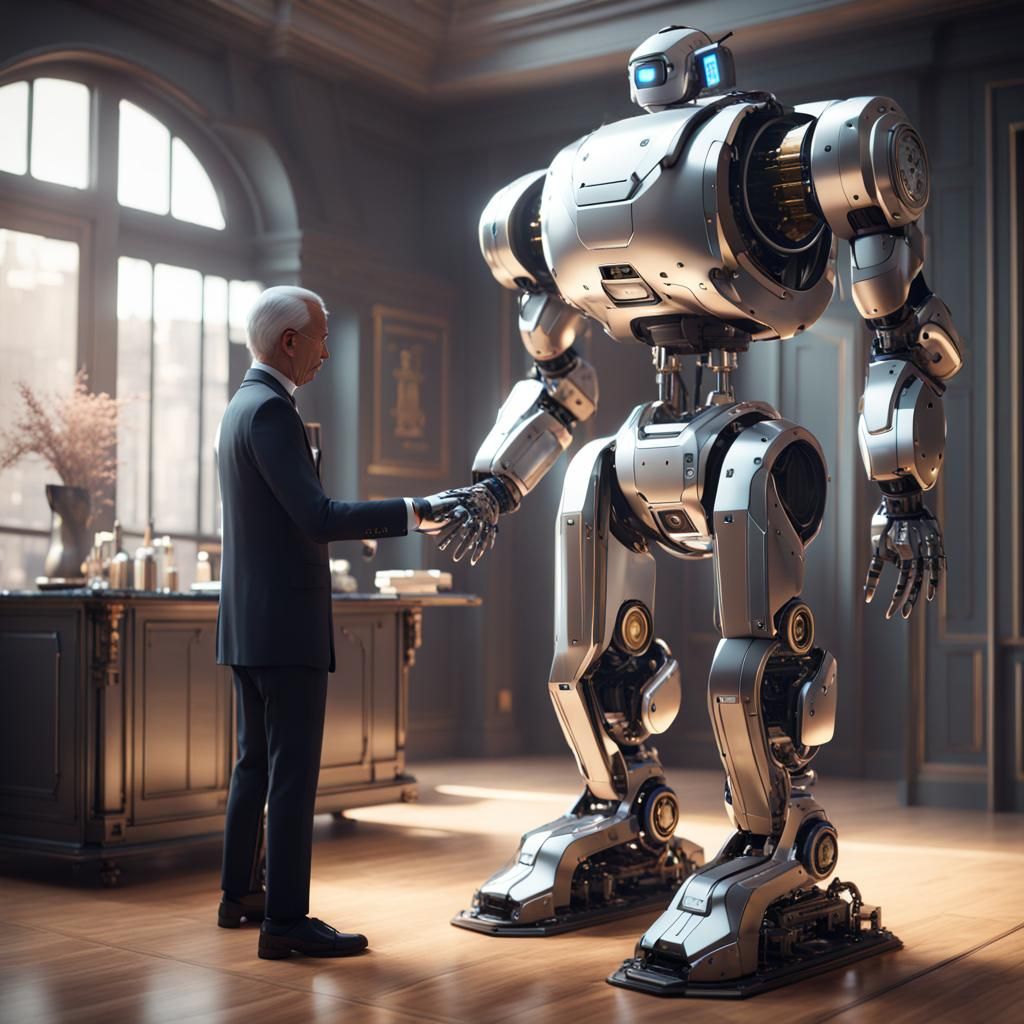 a robot butler helping its owner with time management and reminders.