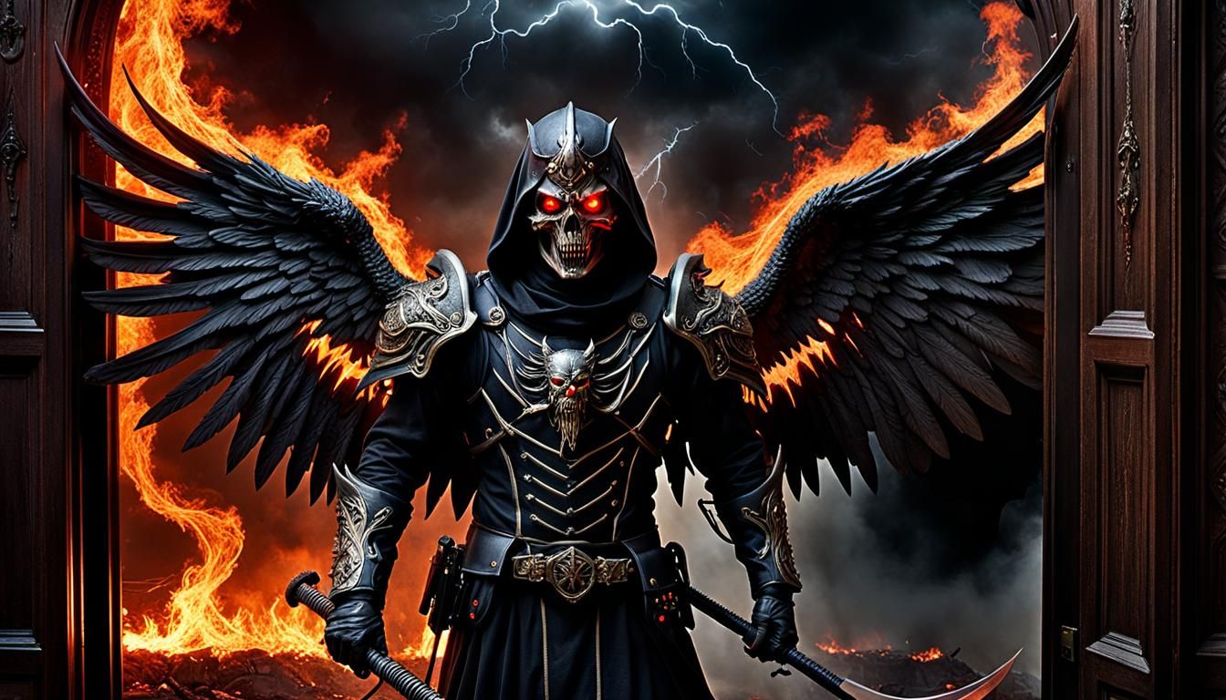 Furious Black Angel of Death with Scythe