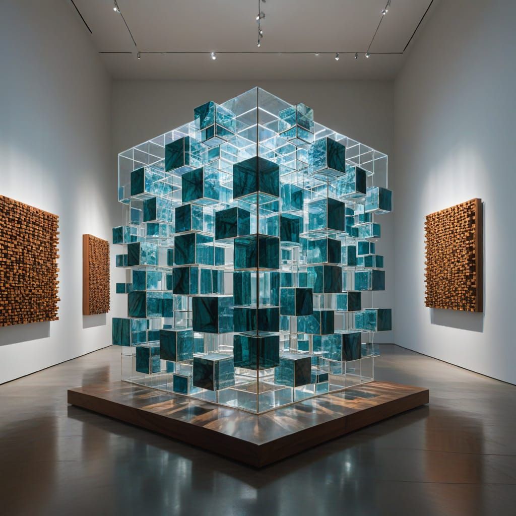 Monumental Geometric Sculpture in Modern Art Museum
