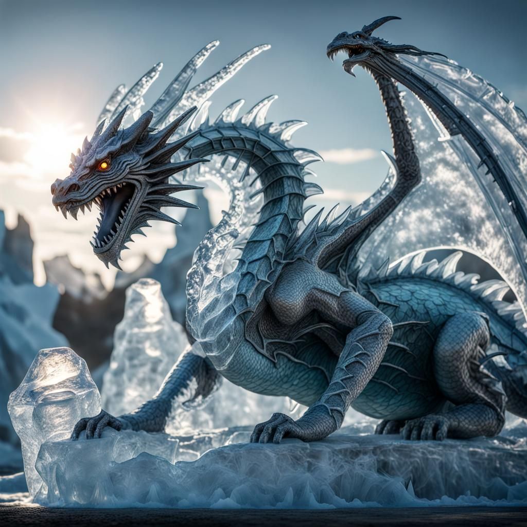Giant Ice Dragon Sculpture in Unreal Engine 5