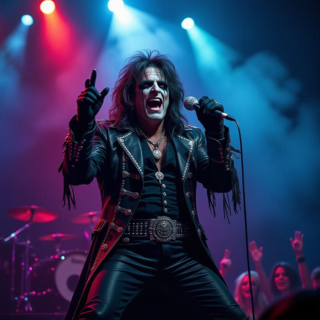 Alice Cooper's Gothic Stage Performance in Dark Fantasy Styl...