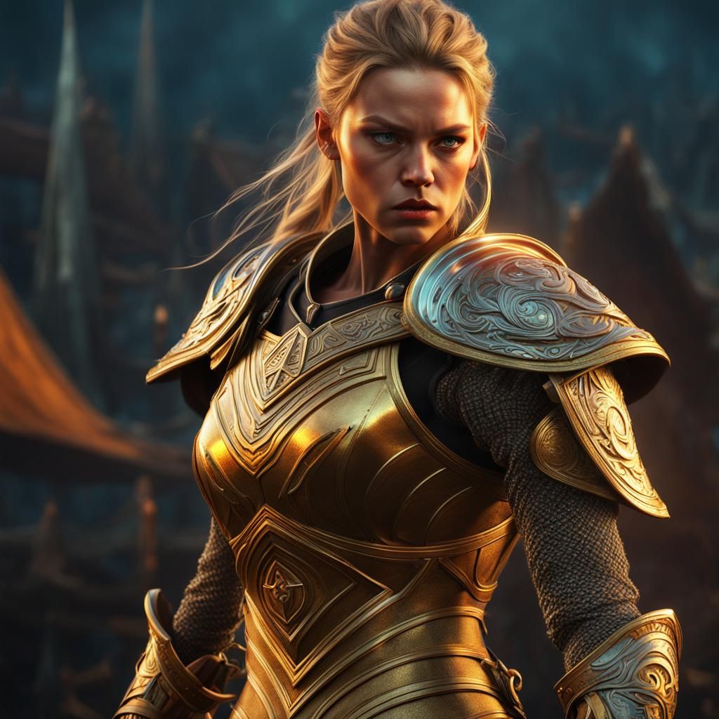 Viking Warrior Girl in Golden Armor
